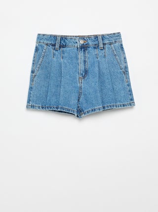 Denim short met plissé-effect