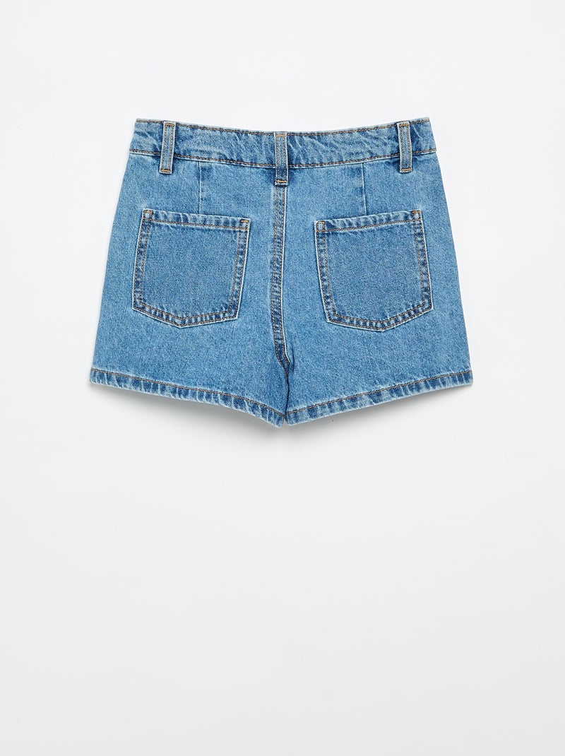 Denim short met plissé-effect Blauw - Kiabi