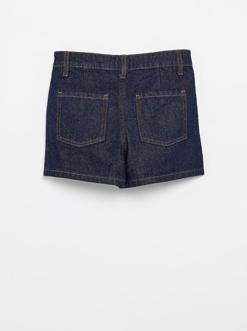 Denim short met plissé-effect Blauw - Kiabi