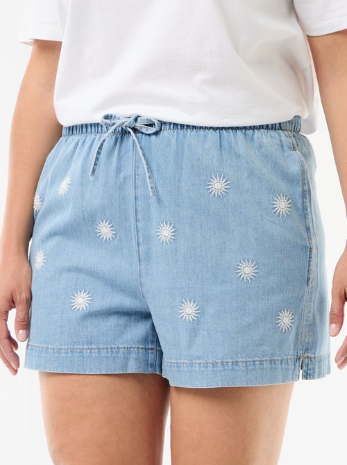 Denim short met zonnebroderieën - Kiabi