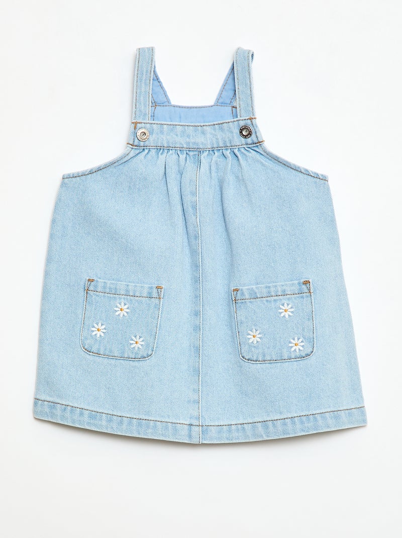Denim tuinbroekjurk met 2 opgestikte zakken vooraan Blauw - Kiabi