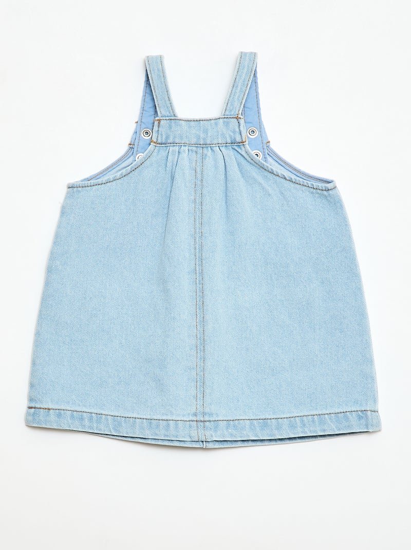 Denim tuinbroekjurk met 2 opgestikte zakken vooraan Blauw - Kiabi