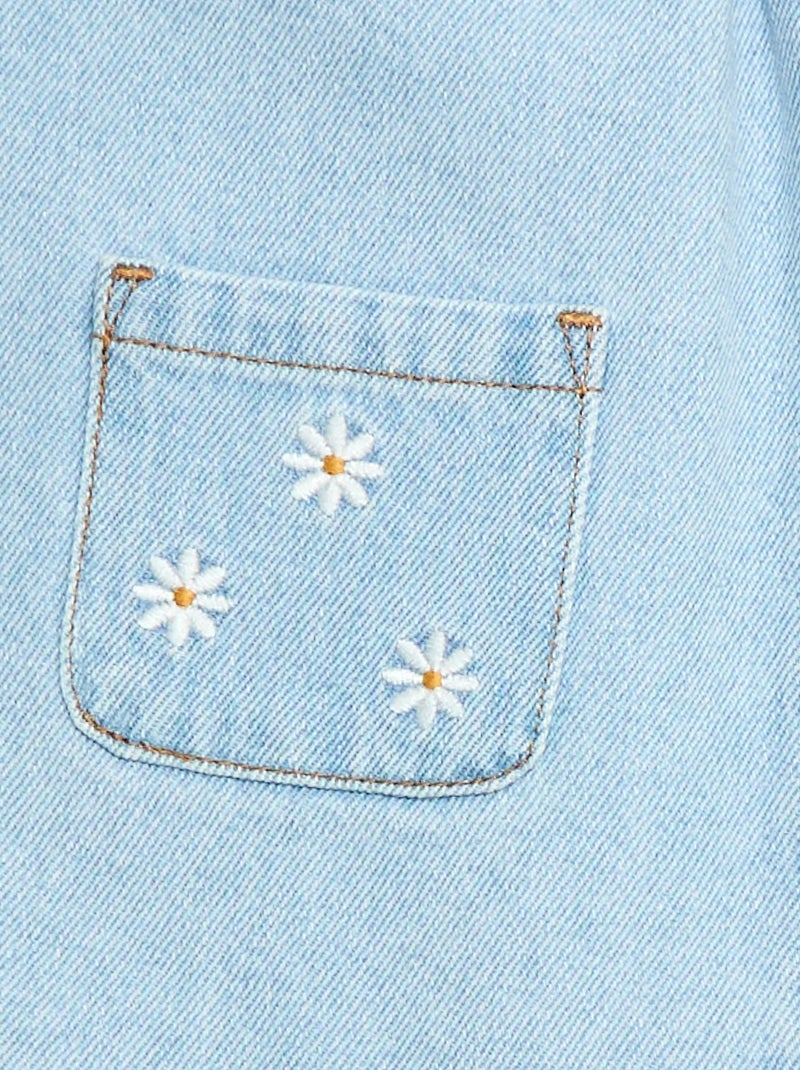 Denim tuinbroekjurk met 2 opgestikte zakken vooraan Blauw - Kiabi