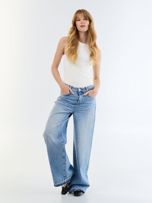 Denim wide leg broek met verwassen effect - Kiabi