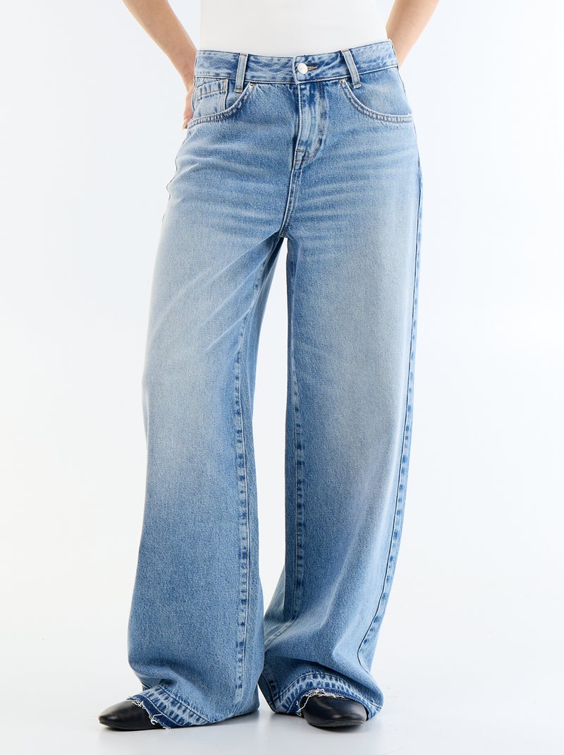 Denim wide leg broek met verwassen effect Blauw - Kiabi