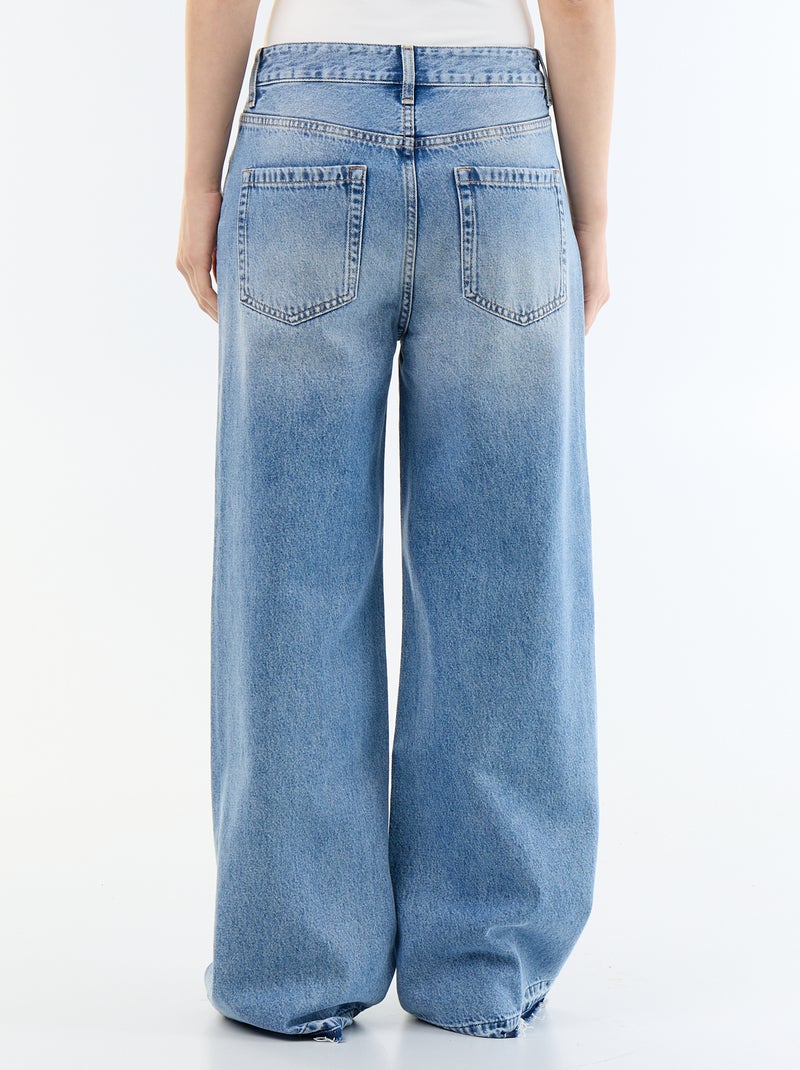 Denim wide leg broek met verwassen effect Blauw - Kiabi