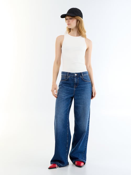 Denim wide leg broek met verwassen effect - Kiabi