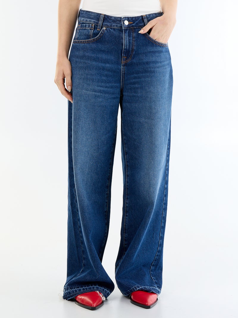Denim wide leg broek met verwassen effect Blauw - Kiabi