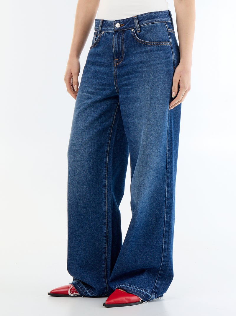 Denim wide leg broek met verwassen effect Blauw - Kiabi