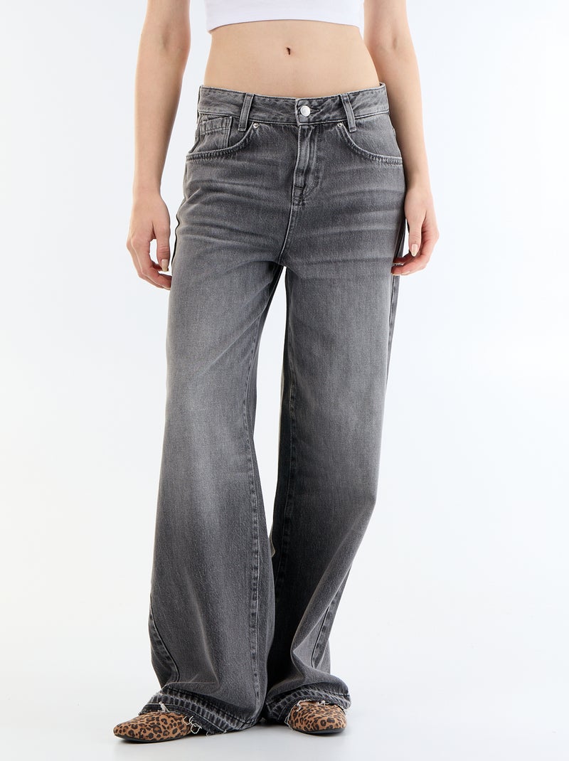 Denim wide leg broek met verwassen effect Grijs - Kiabi