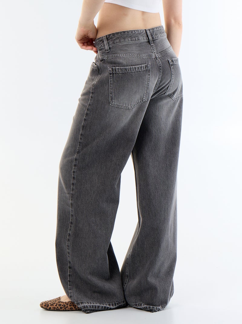 Denim wide leg broek met verwassen effect Grijs - Kiabi