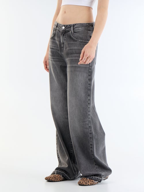 Denim wide leg broek met verwassen effect - Kiabi