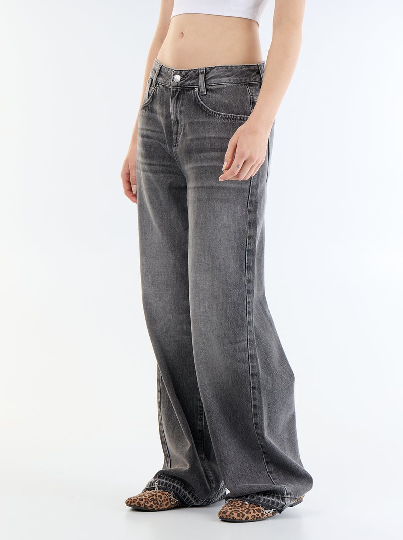 Denim wide leg broek met verwassen effect Grijs - Kiabi