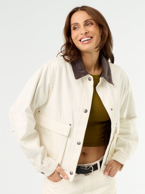Denim workwearjas met fluwelen kraag - Kiabi