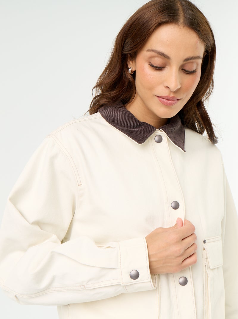 Denim workwearjas met fluwelen kraag Biege - Kiabi