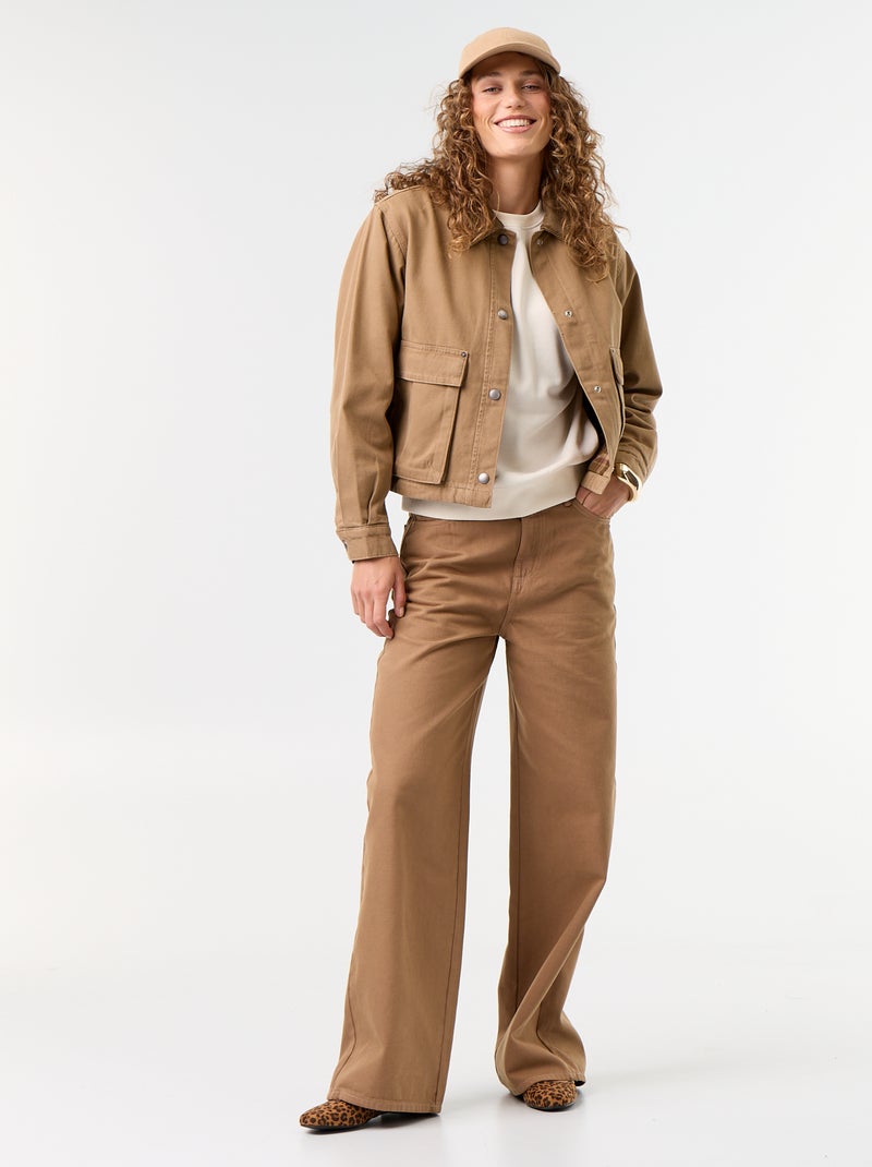 Denim workwearjas met fluwelen kraag Bruin - Kiabi