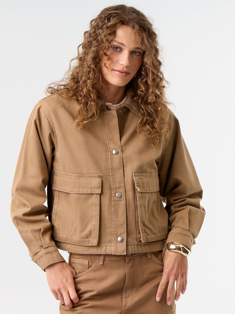 Denim workwearjas met fluwelen kraag Bruin - Kiabi