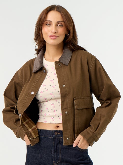 Denim workwearjas met fluwelen kraag - Kiabi