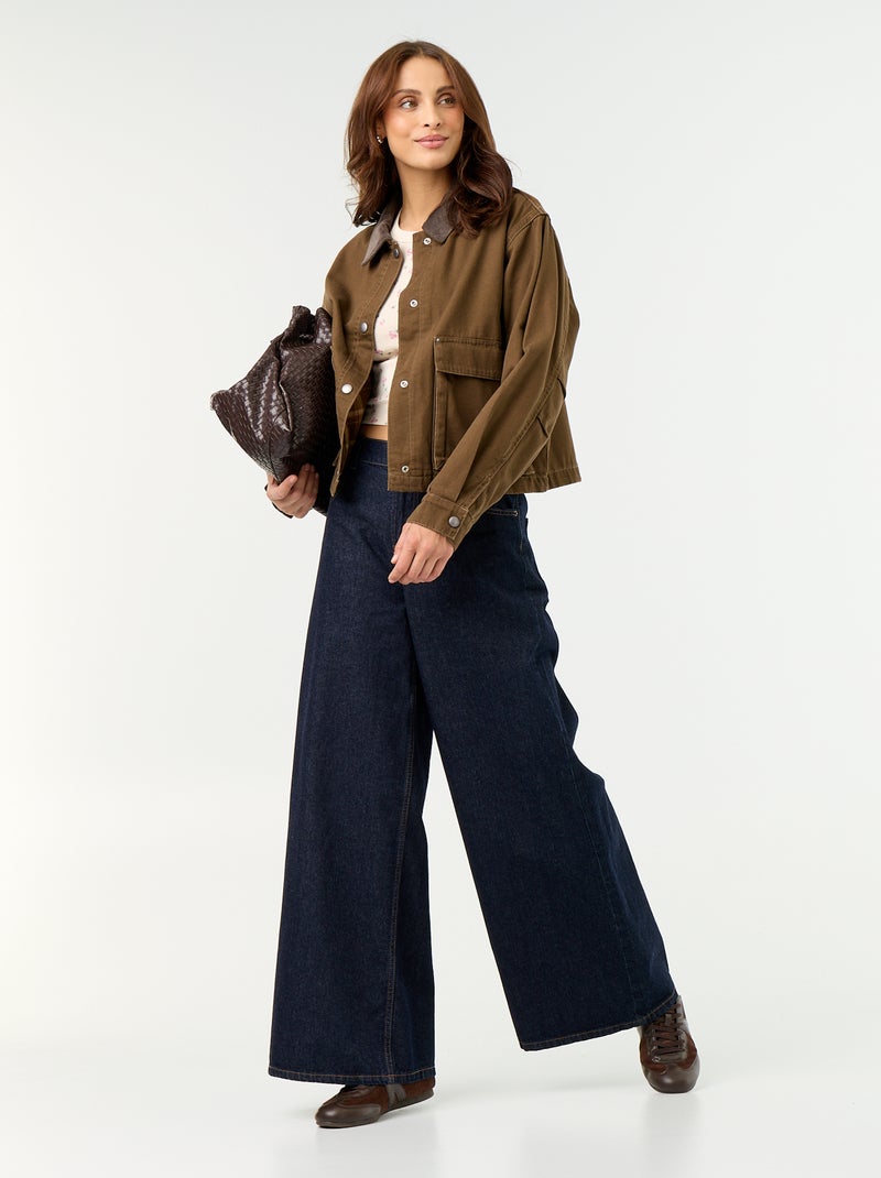 Denim workwearjas met fluwelen kraag Bruin - Kiabi