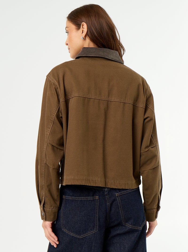 Denim workwearjas met fluwelen kraag Bruin - Kiabi