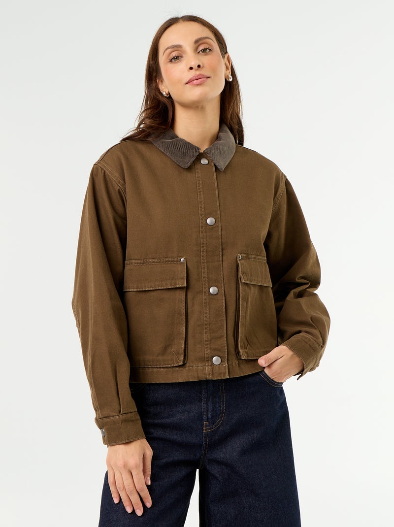 Denim workwearjas met fluwelen kraag Bruin - Kiabi