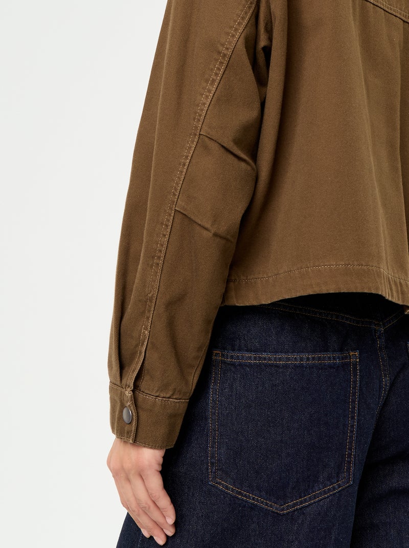 Denim workwearjas met fluwelen kraag Bruin - Kiabi