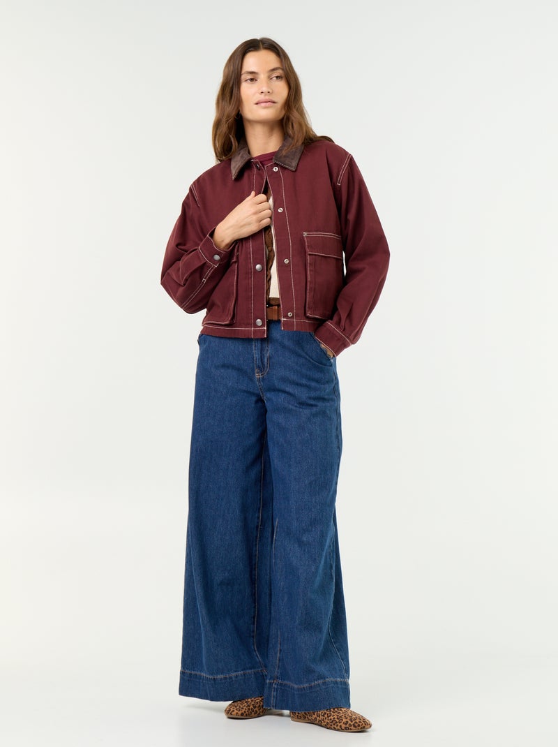 Denim workwearjas met fluwelen kraag Rood - Kiabi