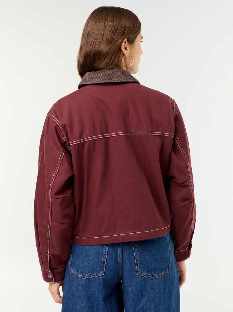 Denim workwearjas met fluwelen kraag Rood - Kiabi