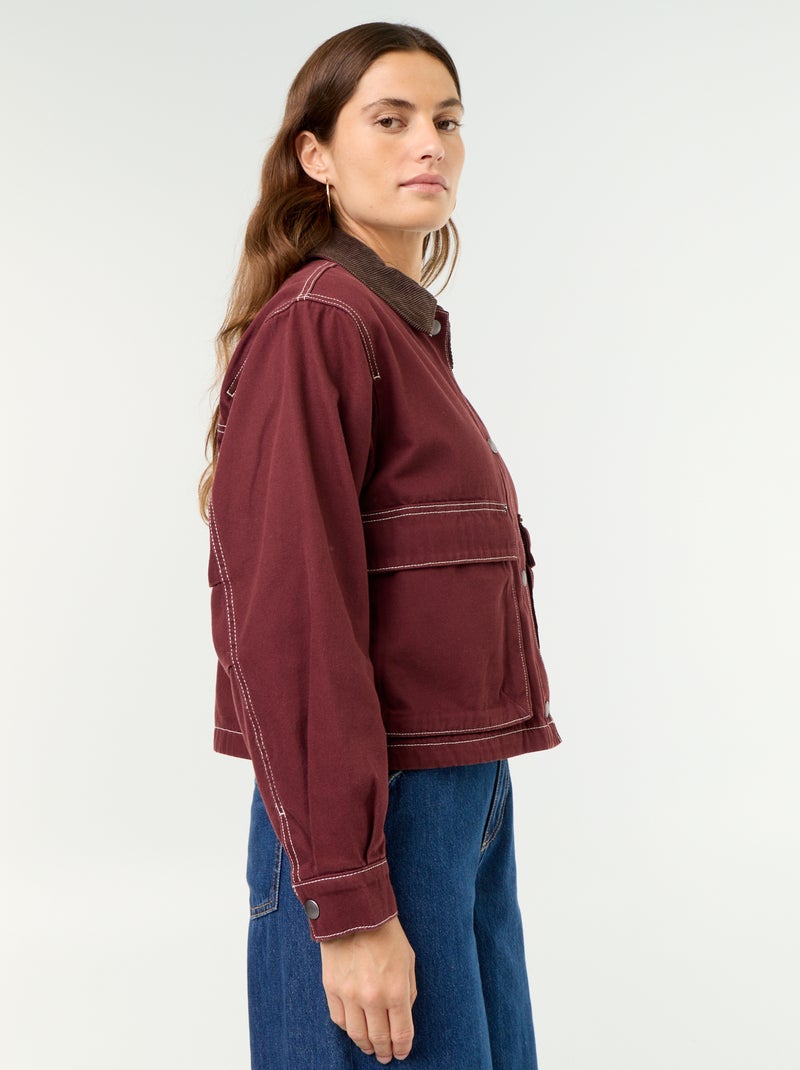 Denim workwearjas met fluwelen kraag Rood - Kiabi