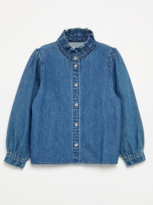 Denimblouse met opstaande rucheskraag - Kiabi