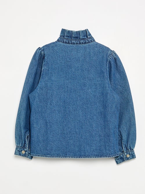 Denimblouse met opstaande rucheskraag - Kiabi