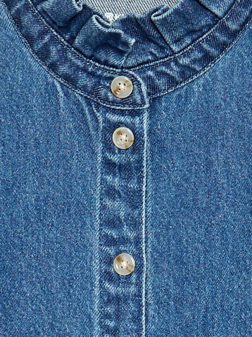 Denimblouse met opstaande rucheskraag - Kiabi