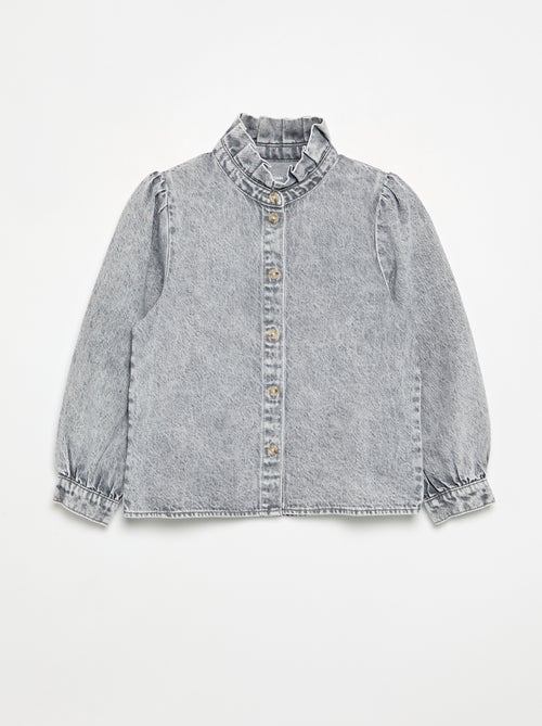Denimblouse met opstaande rucheskraag - Kiabi