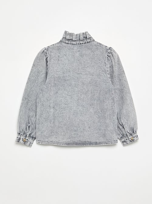 Denimblouse met opstaande rucheskraag - Kiabi