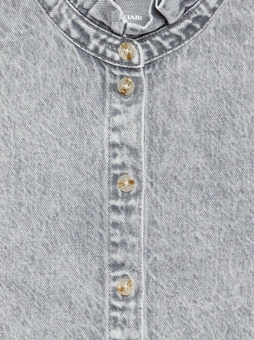 Denimblouse met opstaande rucheskraag - Kiabi