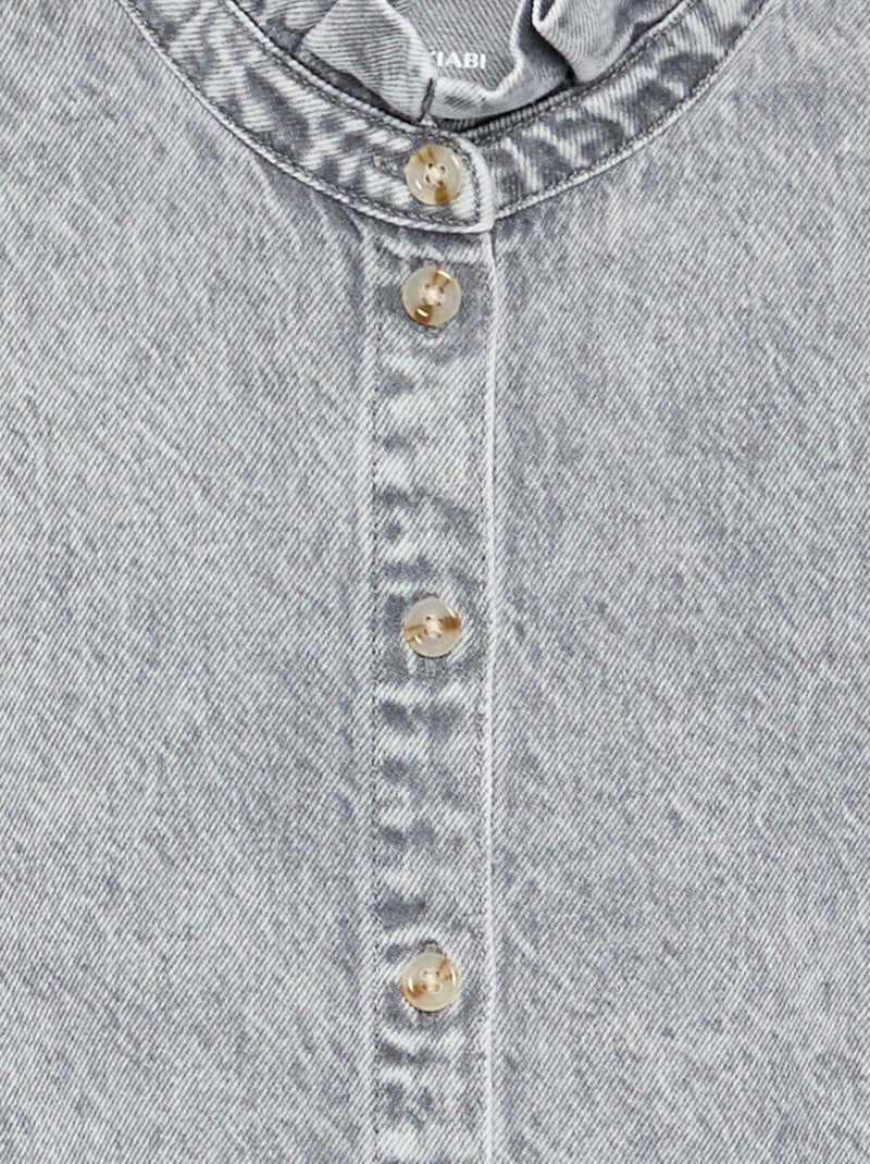 Denimblouse met opstaande rucheskraag Grijs - Kiabi