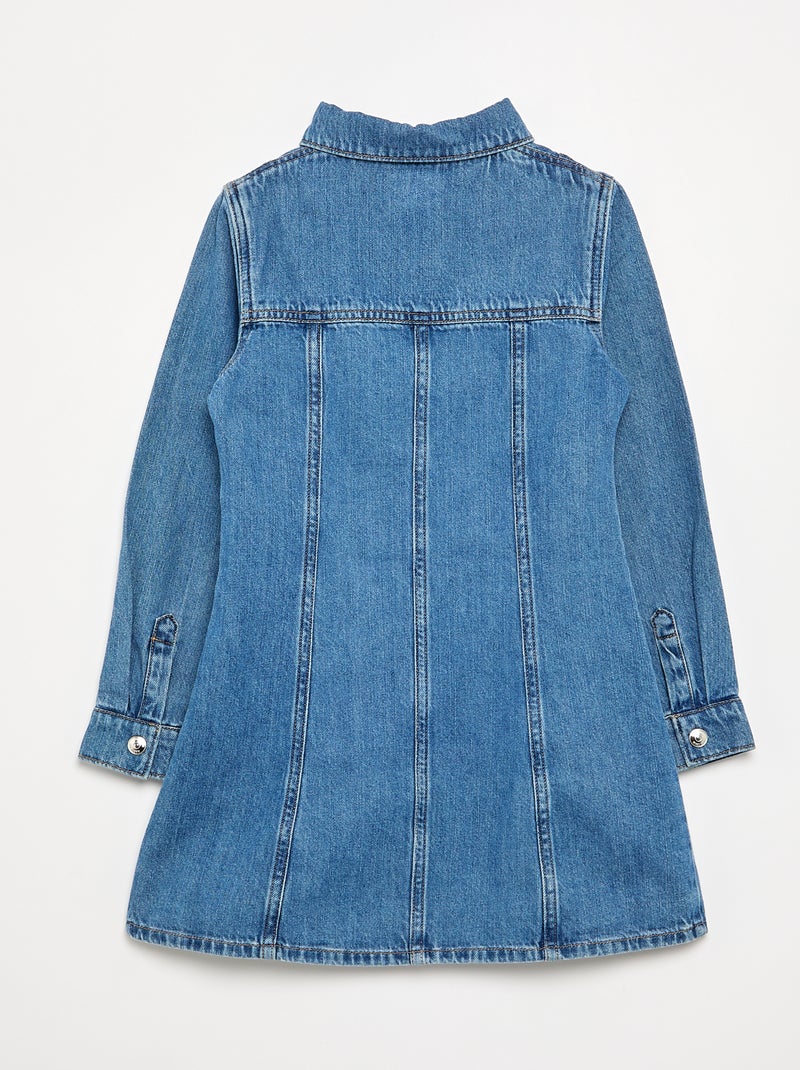 Denimjurk met lange mouwen en blousekraag Blauw - Kiabi