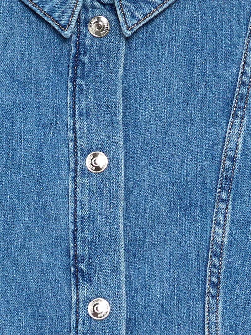 Denimjurk met lange mouwen en blousekraag Blauw - Kiabi