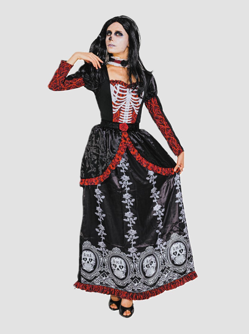 Dia de la muerte-kostuum met jurk zwart / rood - Kiabi