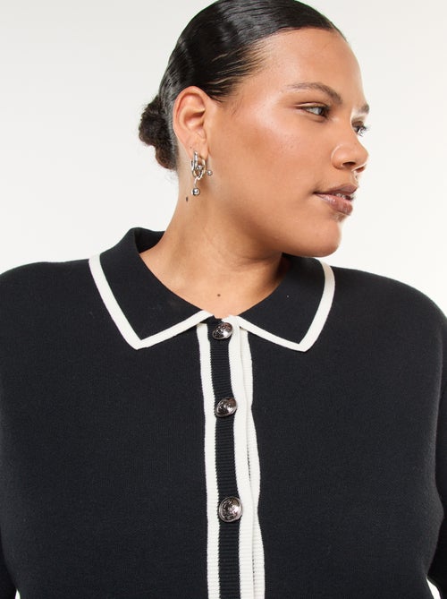 Dik, gebreid vest met 2 zakken en fantasieknopen - Kiabi