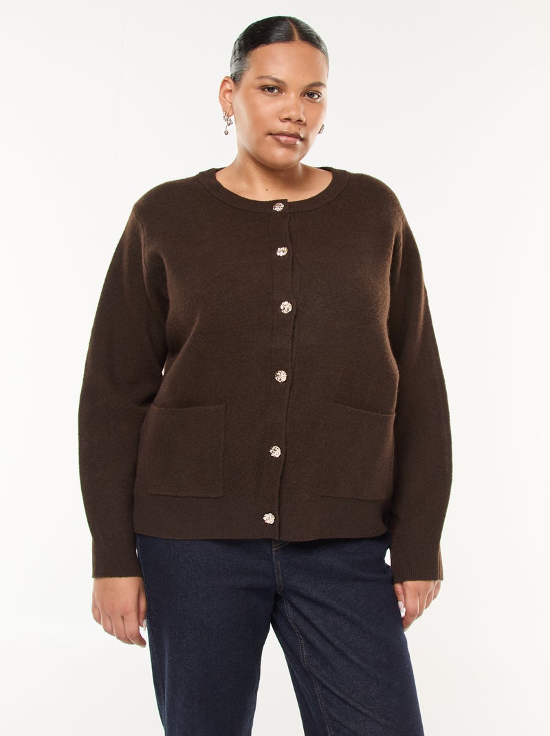 Dik, gebreid vest met fantasieknopen Bruin - Kiabi