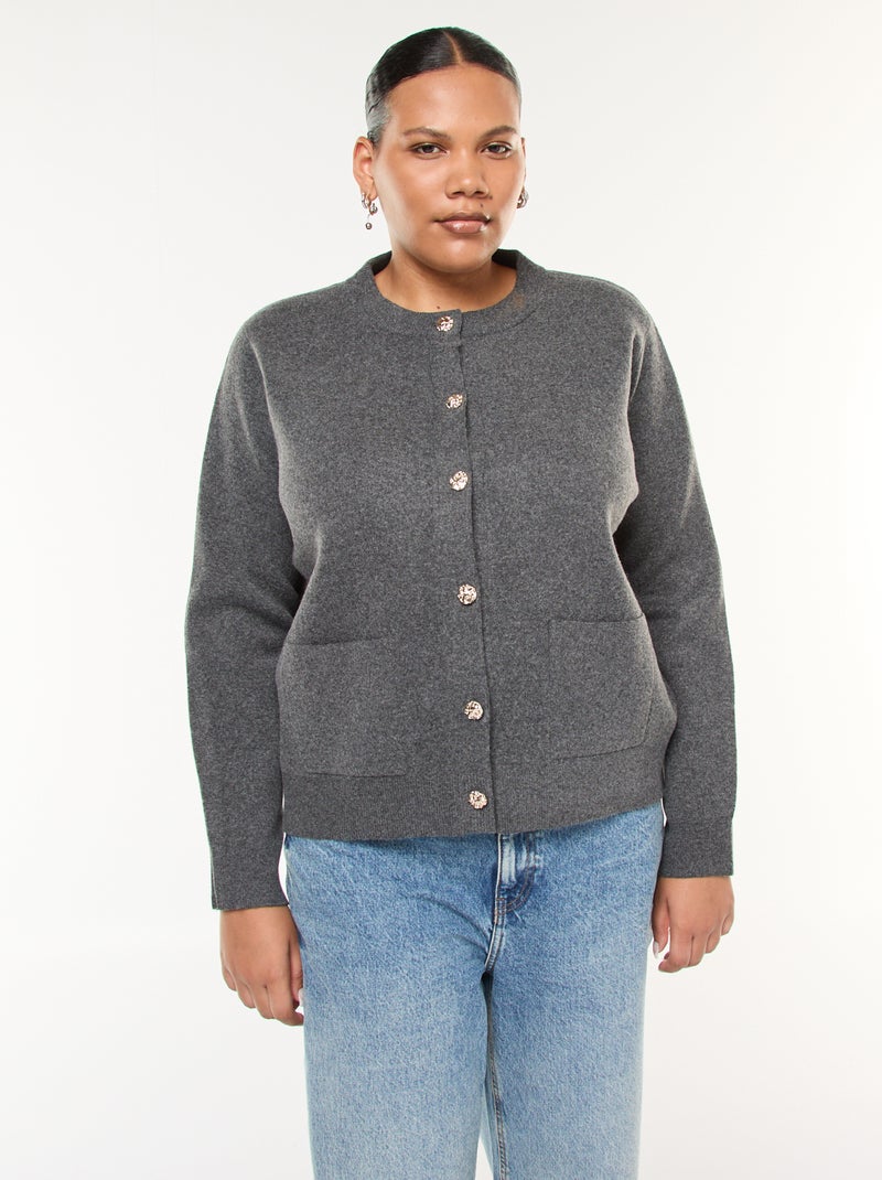 Dik, gebreid vest met fantasieknopen Grijs - Kiabi
