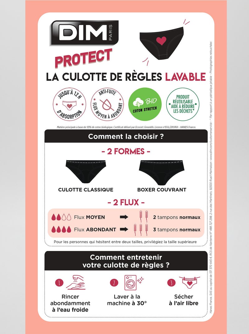 DIM Protect menstruatieslip voor hevig bloedverlies zwart - Kiabi