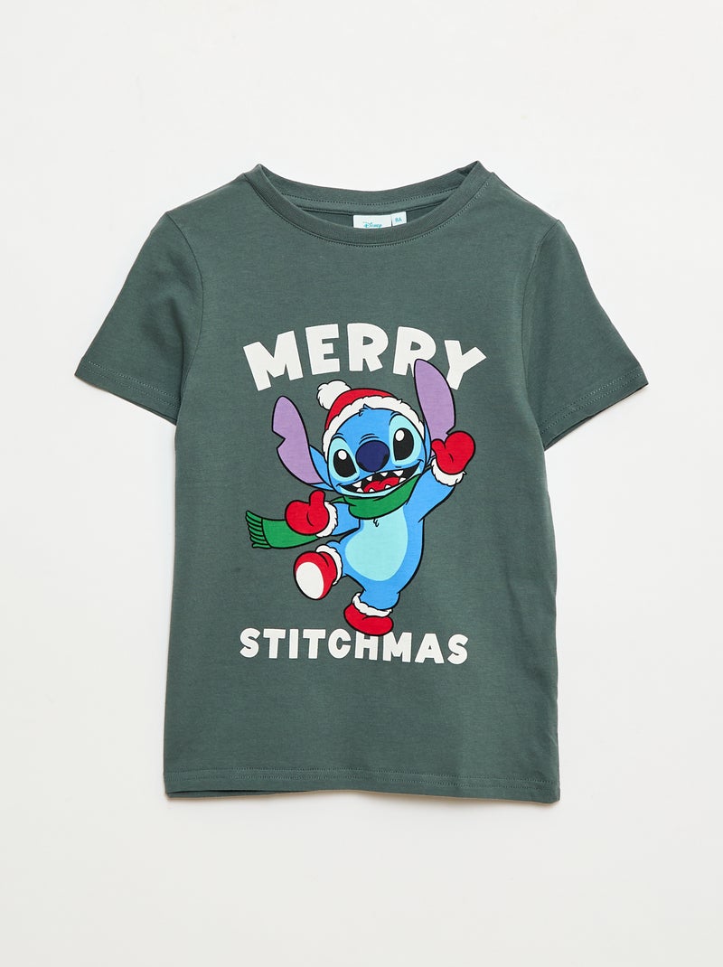 Disney-T-shirt met korte mouw en Stitch-print in kerststijl Groen - Kiabi