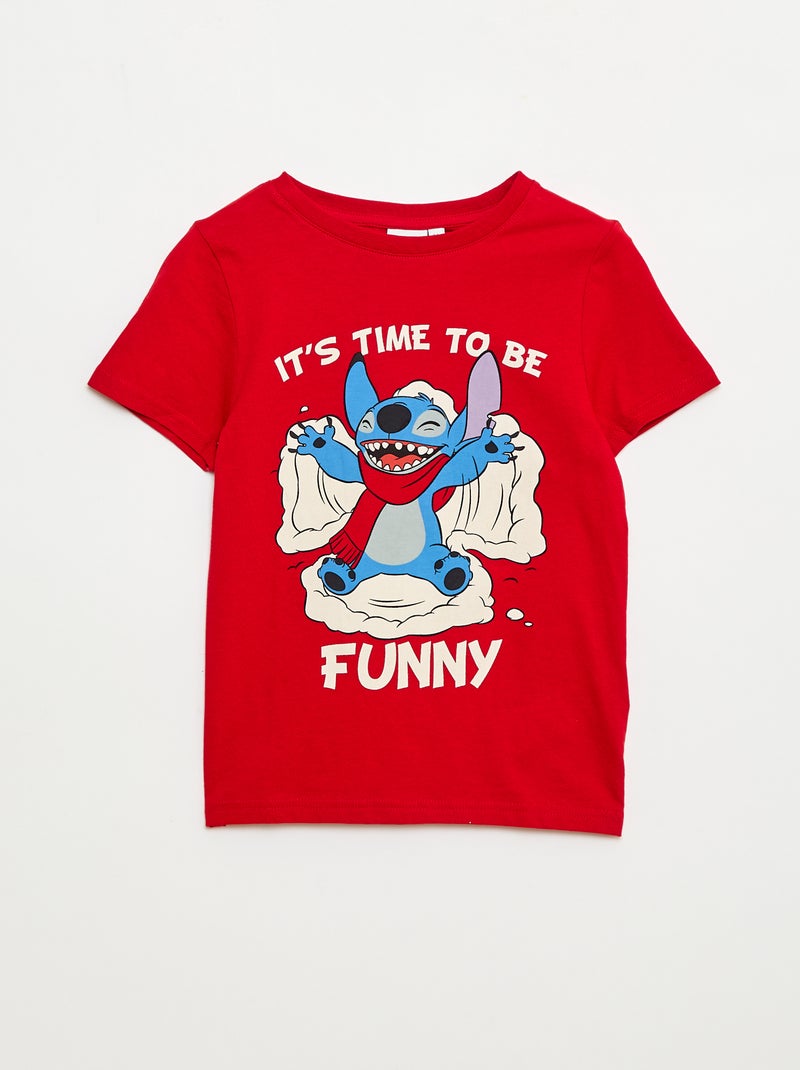 Disney-T-shirt met korte mouw en Stitch-print in kerststijl Rood - Kiabi