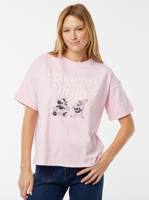 Disney-T-shirt met korte mouw, ronde hals en Mickey Mouse-print - Kiabi