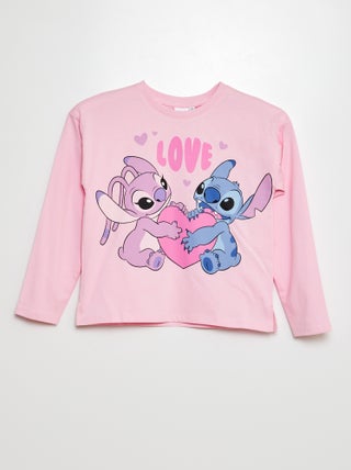 Disney-T-shirt met Stitch-print en lange mouw