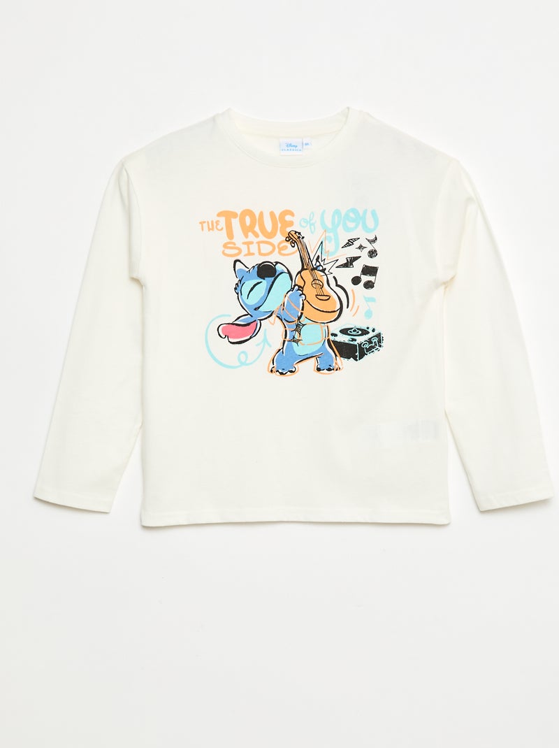 Disney-T-shirt met Stitch-print en lange mouw Wit - Kiabi
