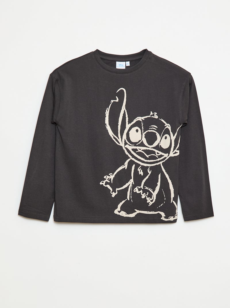 Disney-T-shirt met Stitch-print en lange mouw Zwart - Kiabi