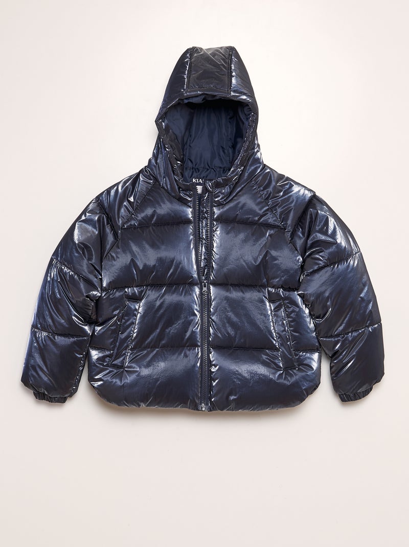 Donsjack met capuchon en glanzend effect BLAUW - Kiabi